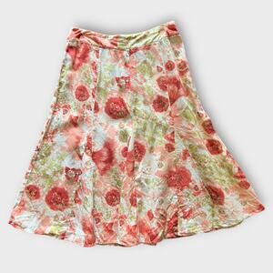 JM Collection Floral Linen A Line Skirt White Pink Women’s Size 8‎